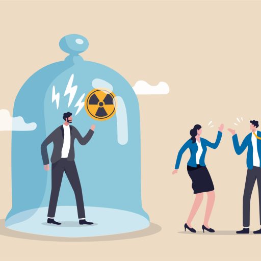 A toxic boss yells at workers from inside his radioactive bubble.