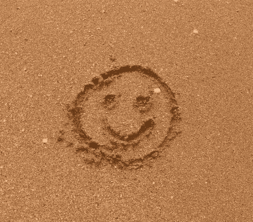 In the sand, a whimsical smiley face emerges, reminiscent of Kant's sense of wonder about the little joys that shape our world.