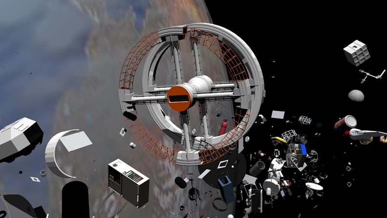 Space junk illustrating the effects of the Russian anti-satellite weapons test.