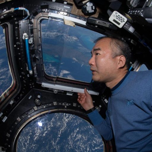 JAXA astronaut Soichi Noguchi views the Earth from the International Space Station's cupola.