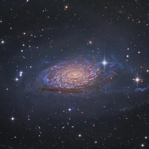 In the depths of space, a spiral galaxy twists like a cosmic Kraken, its bright core and distinct arms encircled by a sea of stars against the dark expanse.