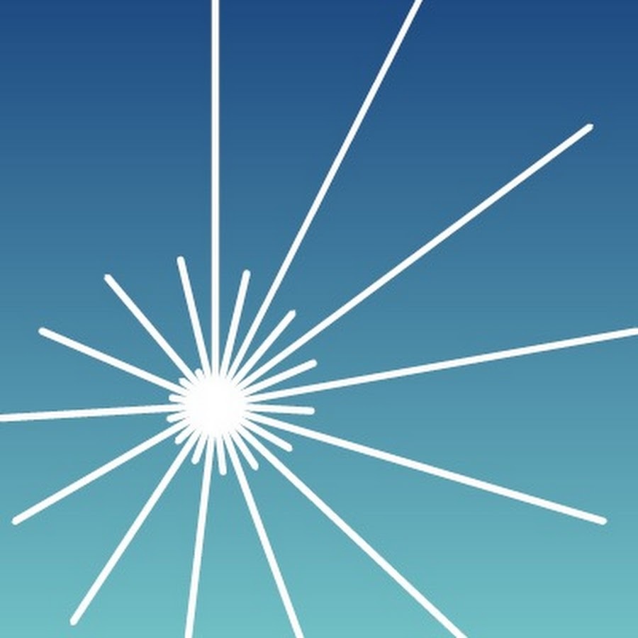 White lines radiate outward from a central point on a blue gradient background, resembling a geometric starburst or abstract sunburst design.