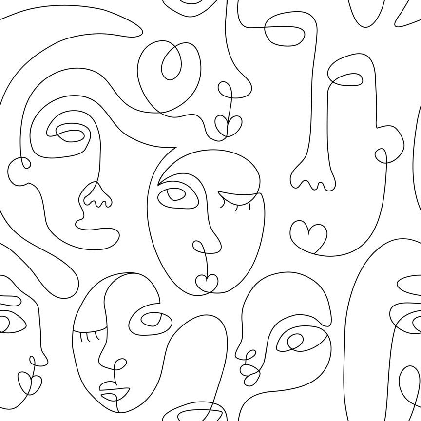 One-line drawings of people's faces