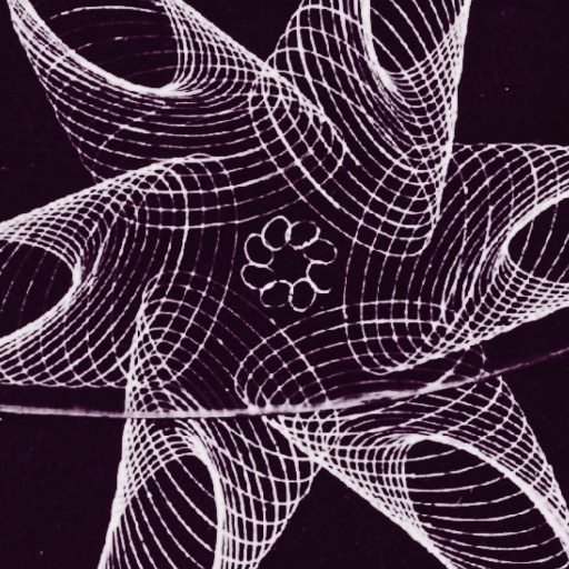 Geometric abstract design featuring overlapping white wireframe curves forming a symmetrical star shape on a black background, evoking the cosmic elegance of the big bang.