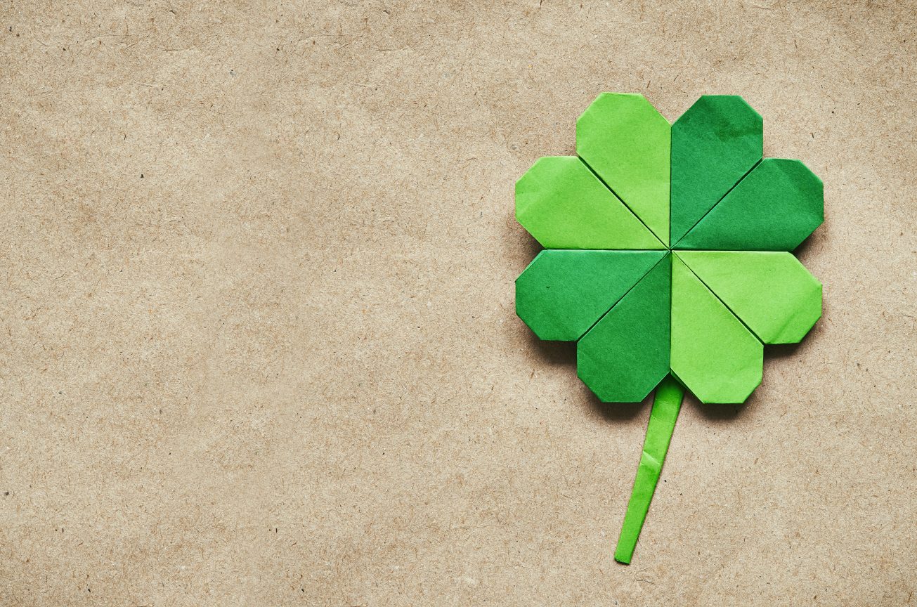 Green origami paper shamrock clover