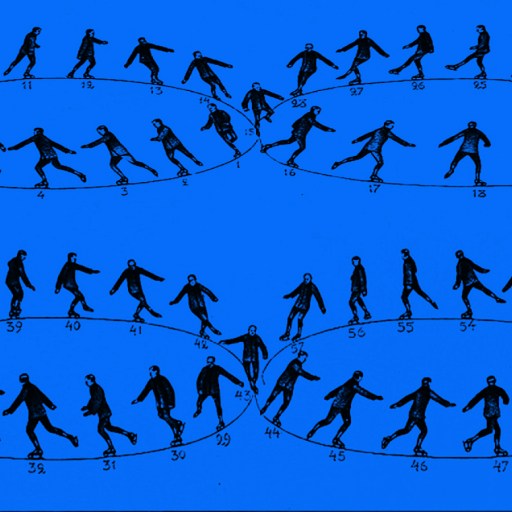 Four sequential diagrams of a figure skater performing moves within oval tracks, each position numbered from 1 to 58 on a blue background—visually illustrating how to change habits through step-by-step progress.