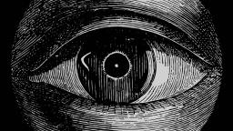 Black and white engraving-style illustration of a human eye in close-up, with detailed lines depicting the iris, pupil, and eyelids—capturing the intense focus and clarity of the flow state.