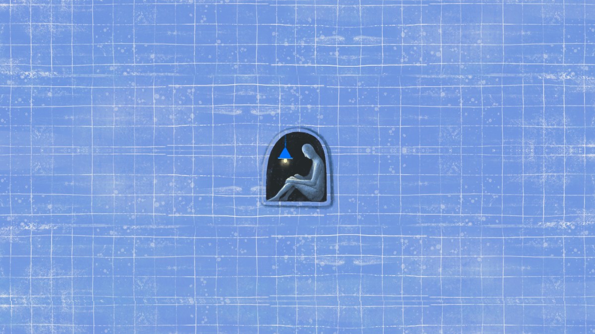 Abstract image of a person sitting alone in a tiny space to represent PTSD.