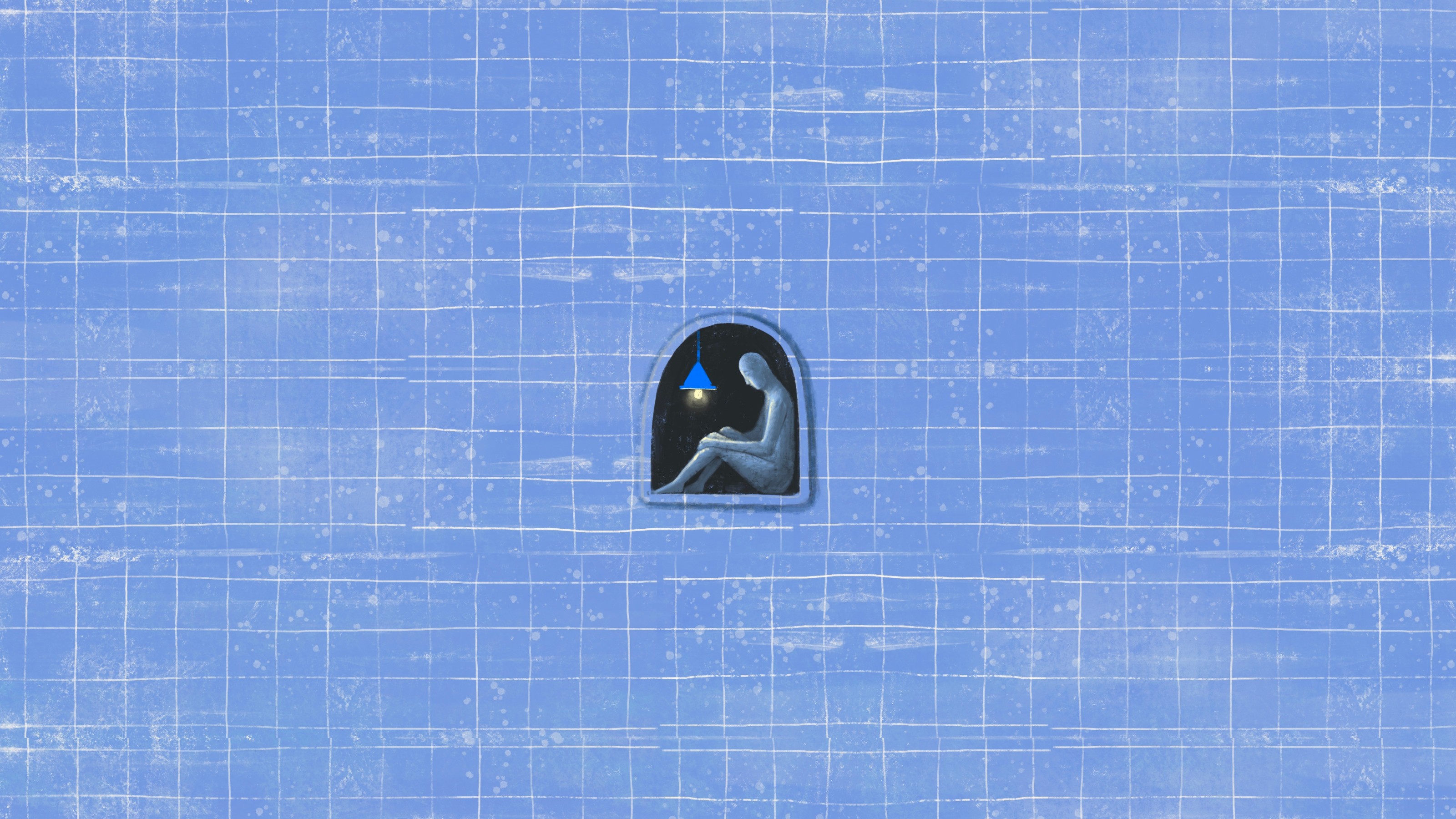 Abstract image of a person sitting alone in a tiny space to represent PTSD.