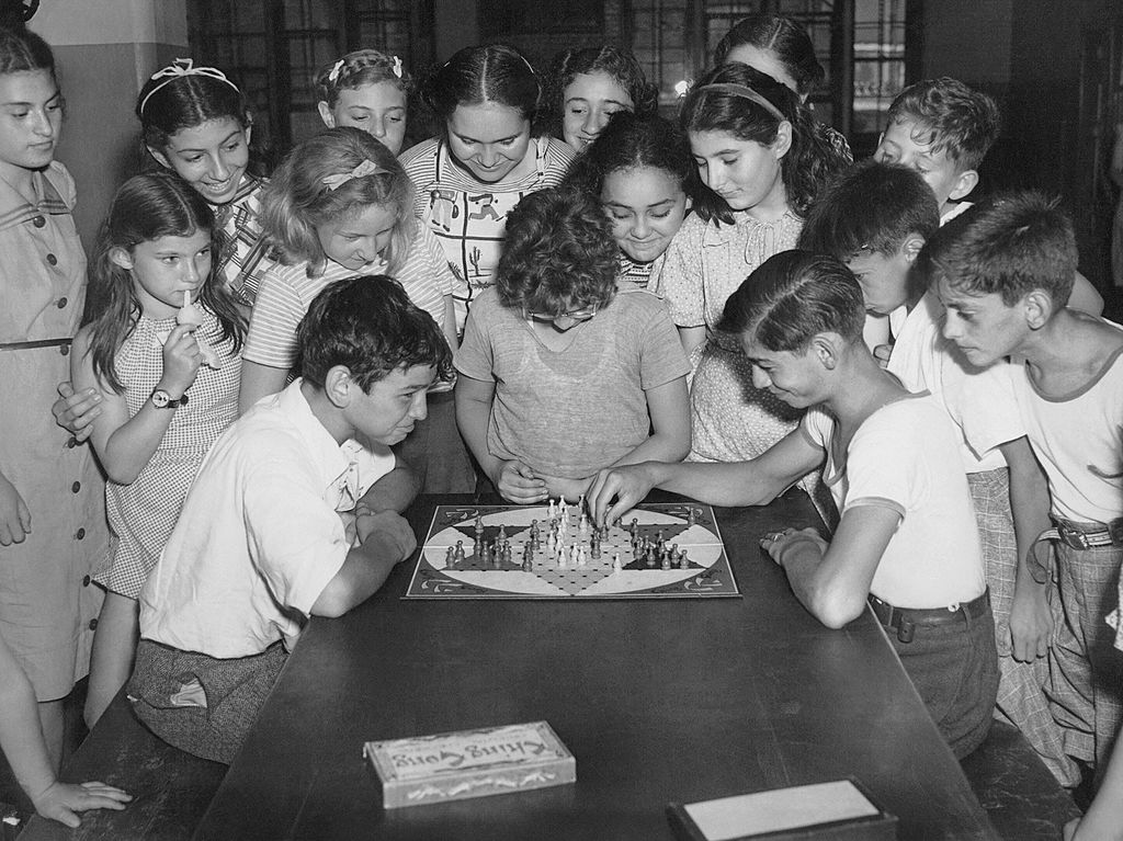 Children playing a board game