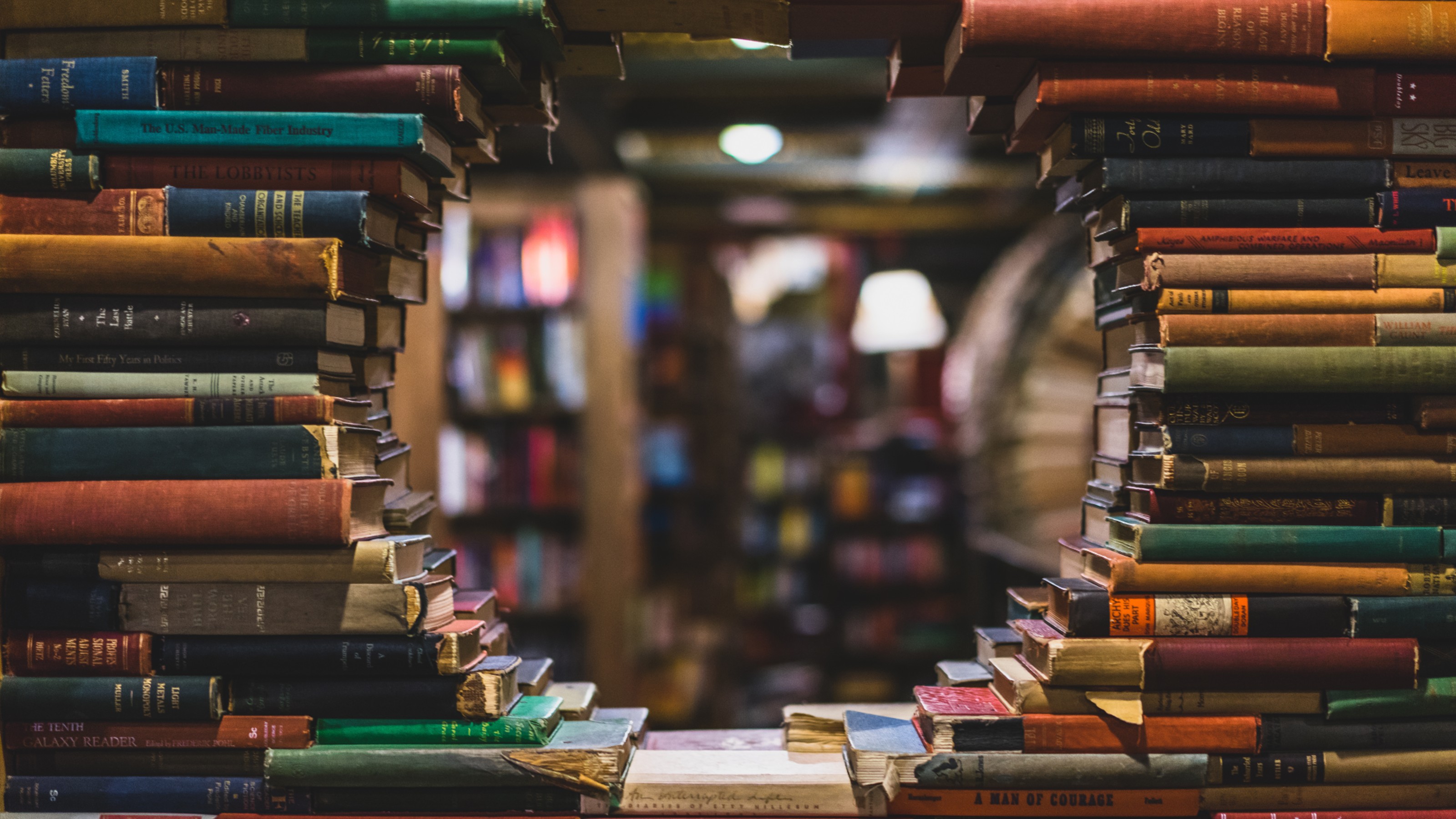 Books stacked in a library