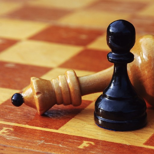 A white king defeated by a black pawn in chess