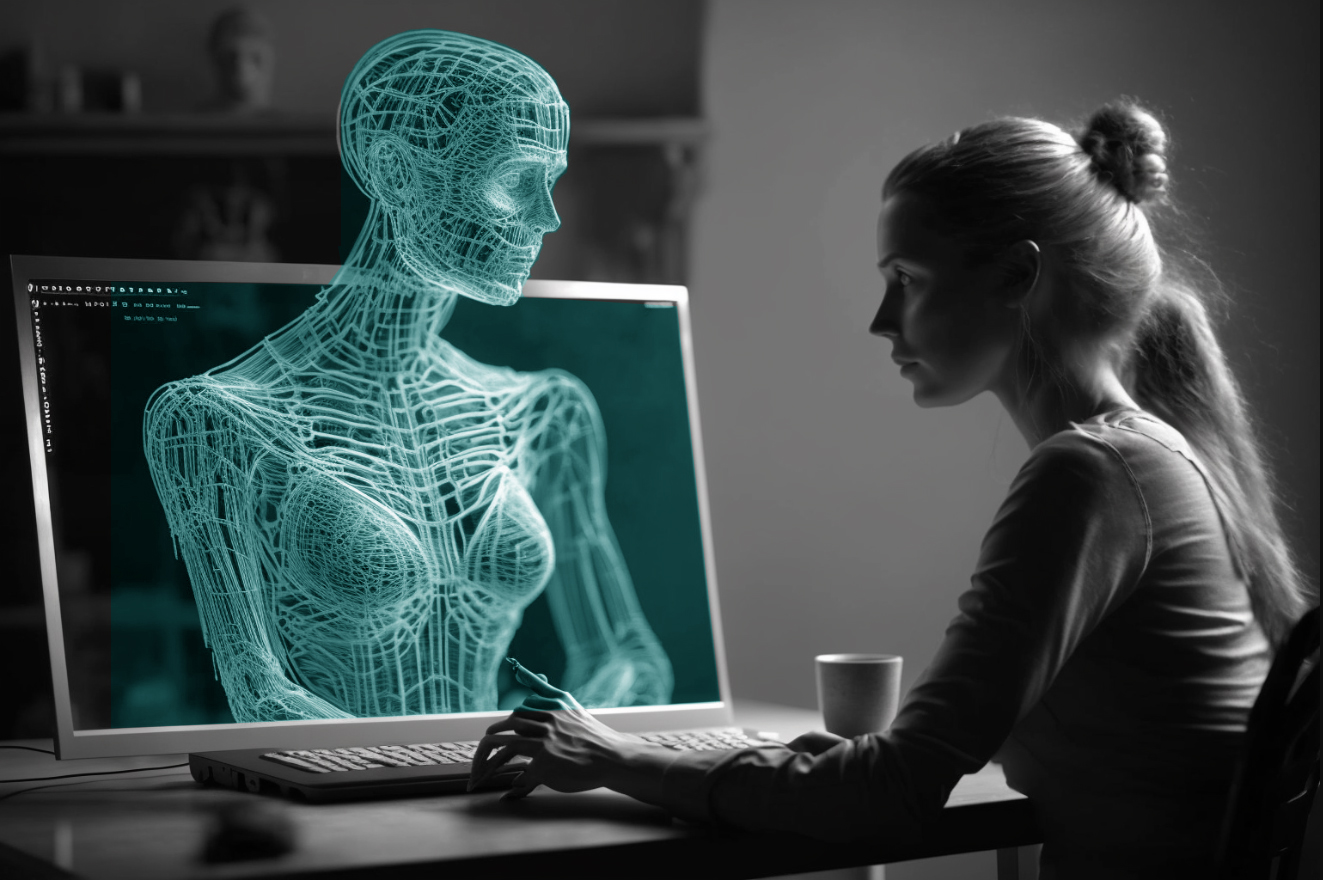 a human talking to a digital avatar