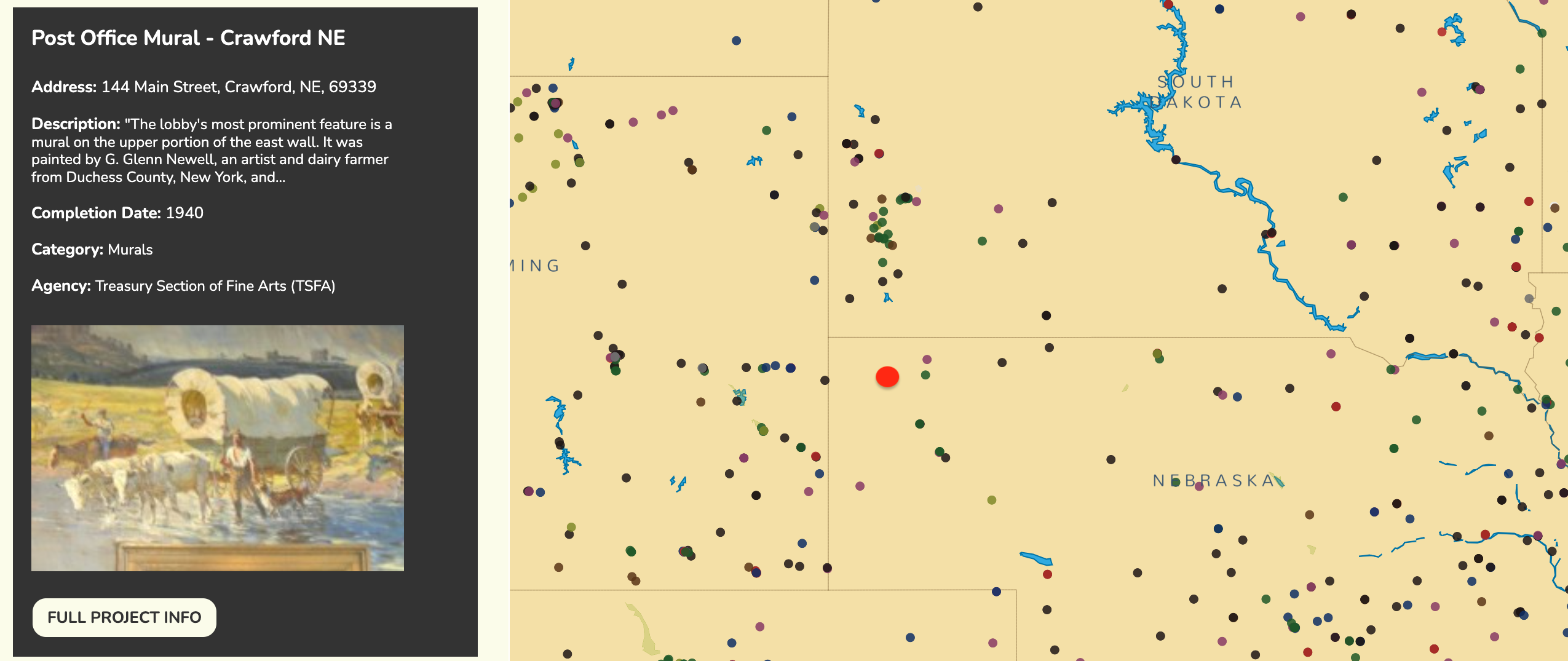 A post office mural depicting a wagon