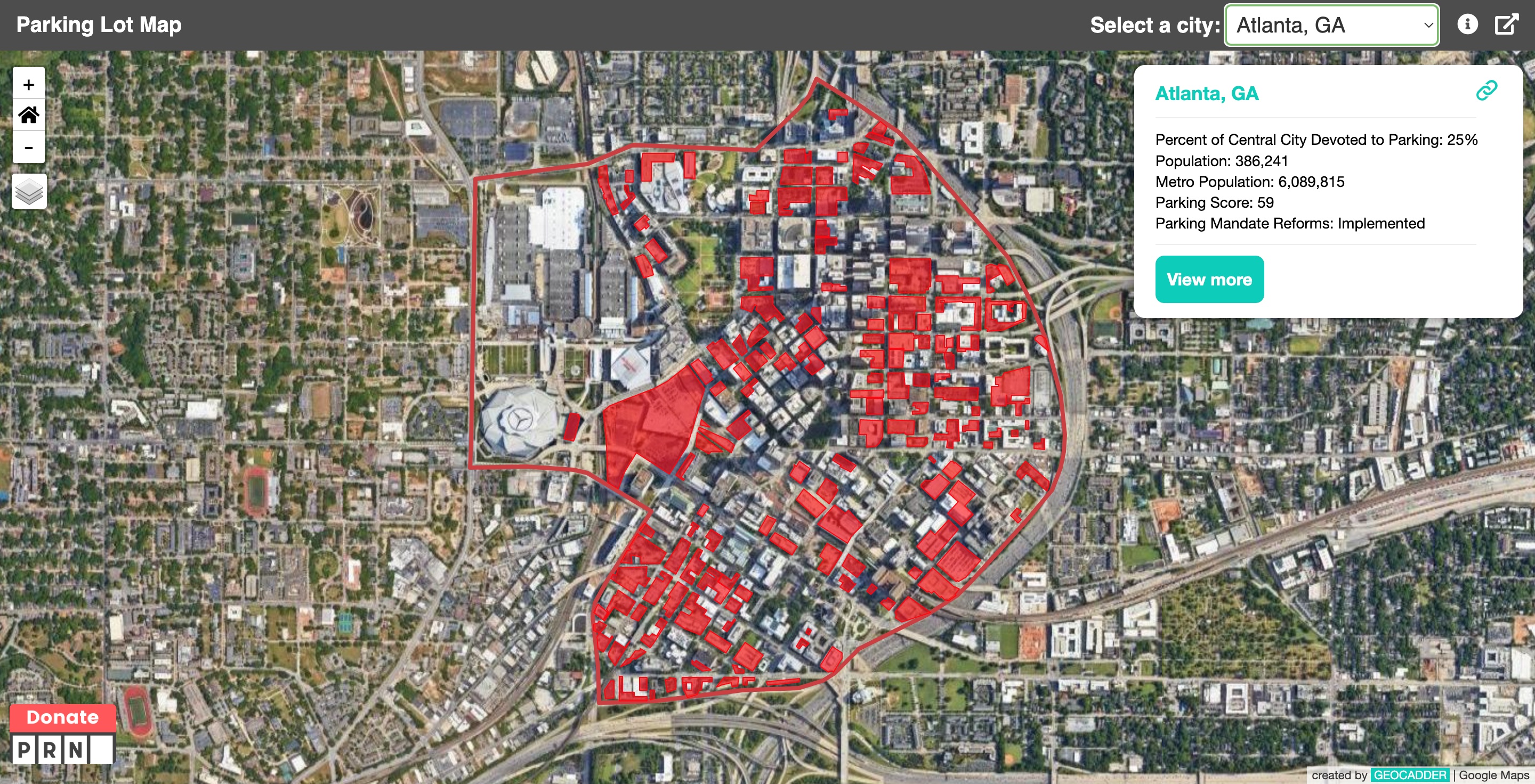 a map of a city with lots of red buildings.