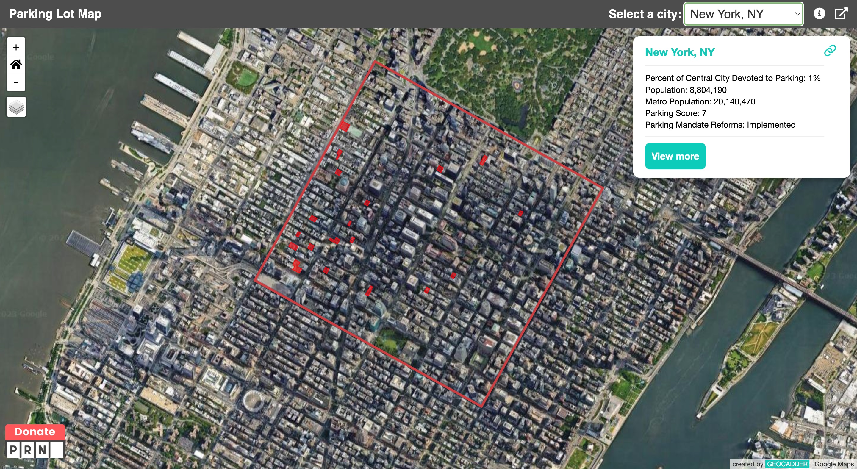 an aerial view of a city with red lines.