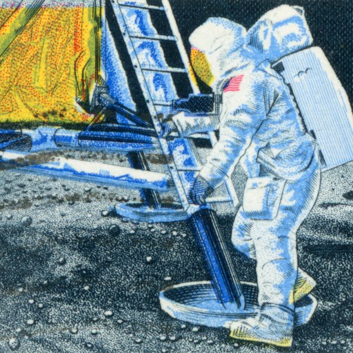 a drawing of an astronaut on the moon.