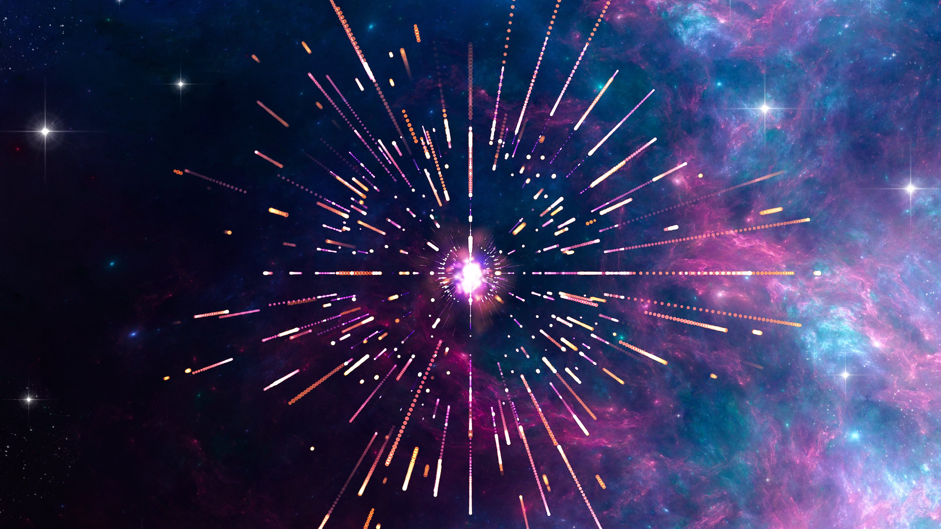 a star burst in the middle of the night sky.
