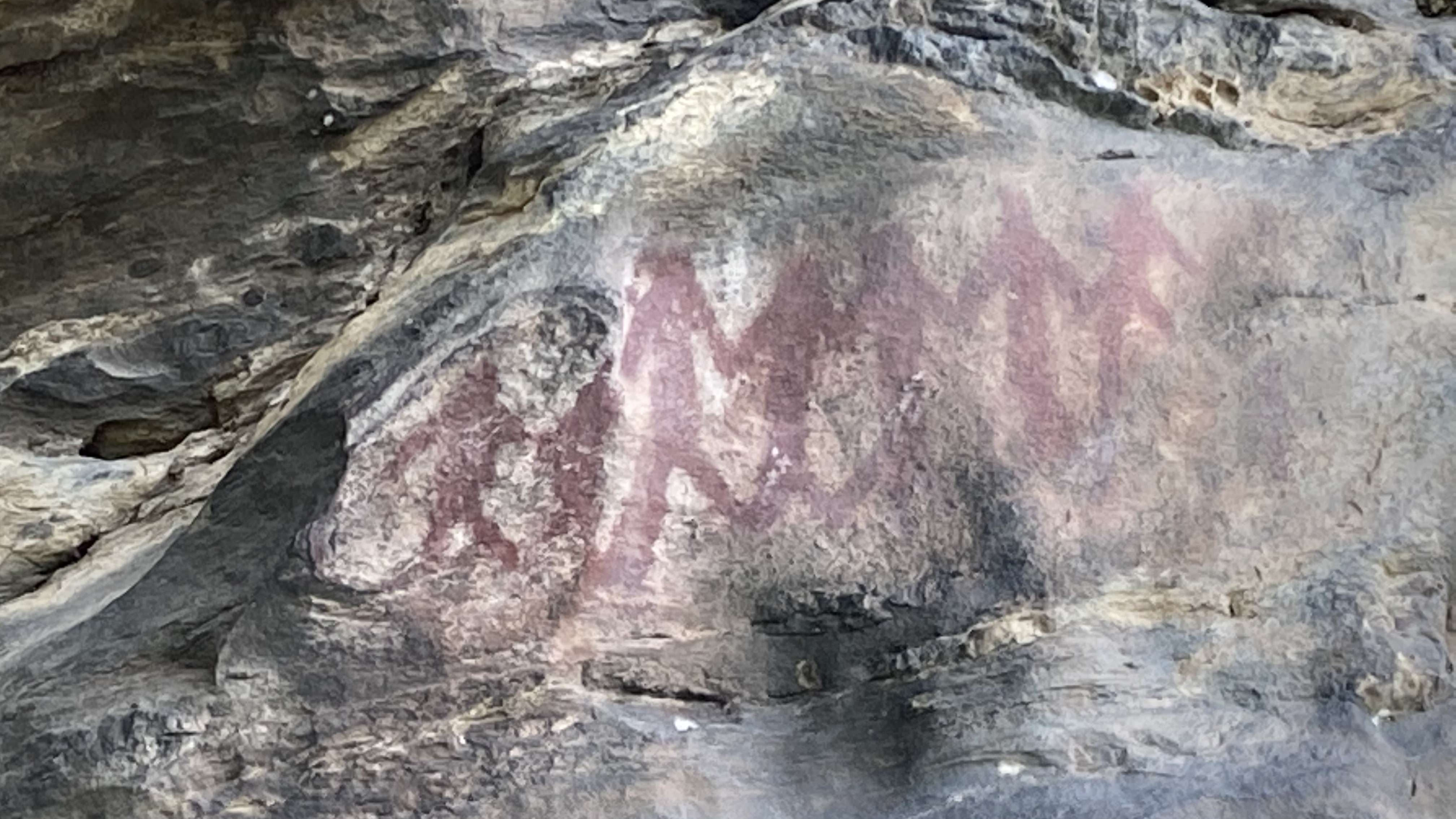 A cave painting depicting hunter-gatherers on their way to collect plants or hunt game.