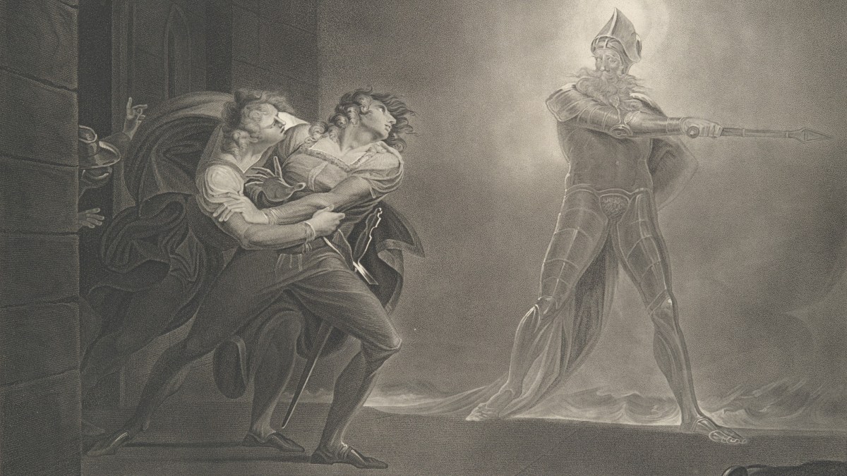 a black and white drawing of a man holding a sword.