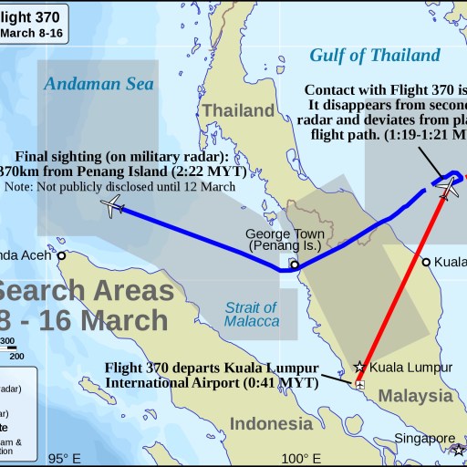 A map and timeline of Flight MH370