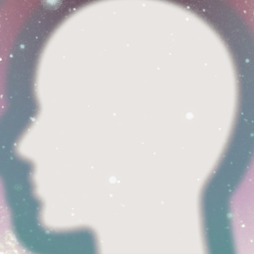 a silhouette of a person with a rainbow in the background.