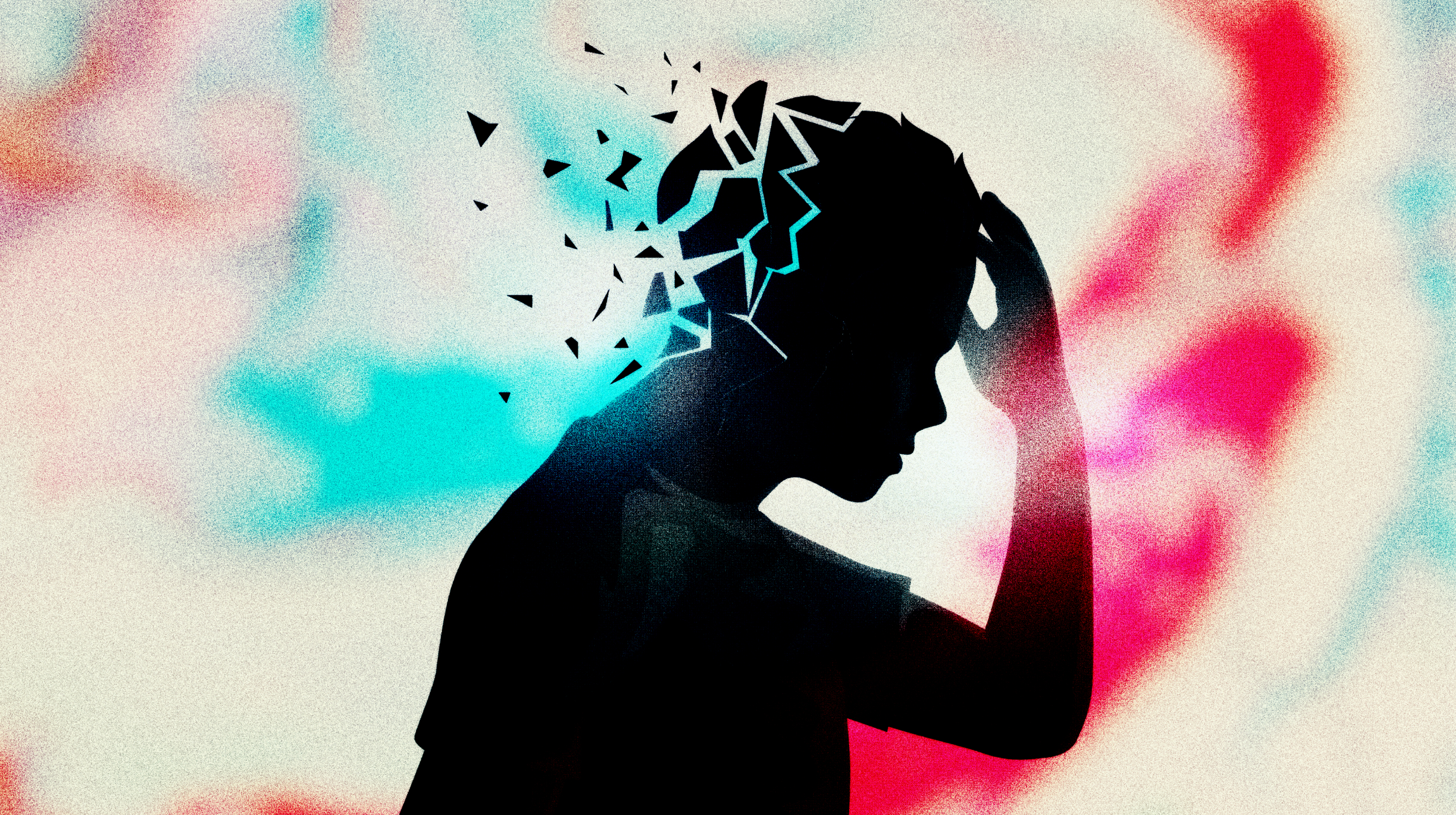 a silhouette of a person with a broken hair.