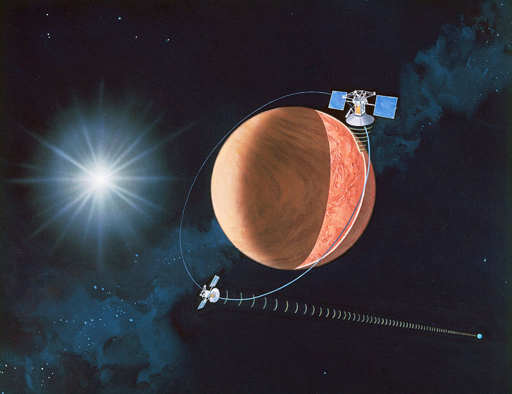 Artist&rsquo;s conception of NASA&rsquo;s Magellan spacecraft orbiting Venus