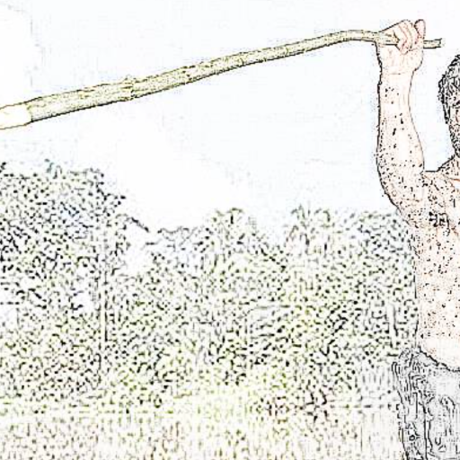 a drawing of a man holding a spear
