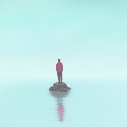 A person standing on top of a rock in the water.