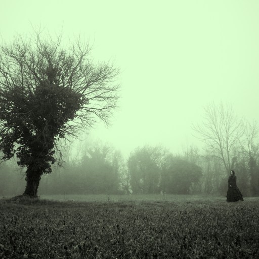 a black and white photo of a tree in a field.