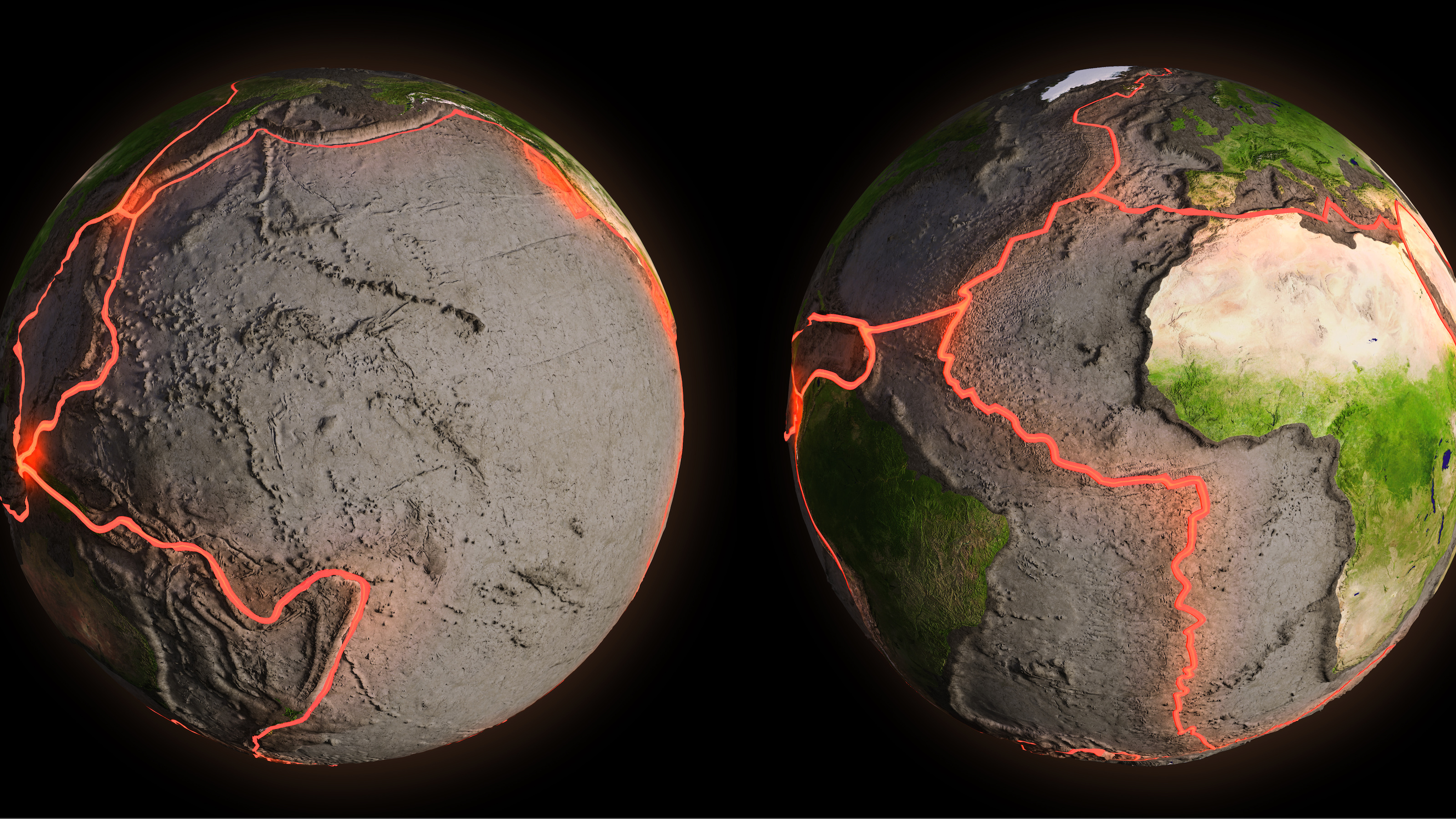 two views of the earth from different angles.
