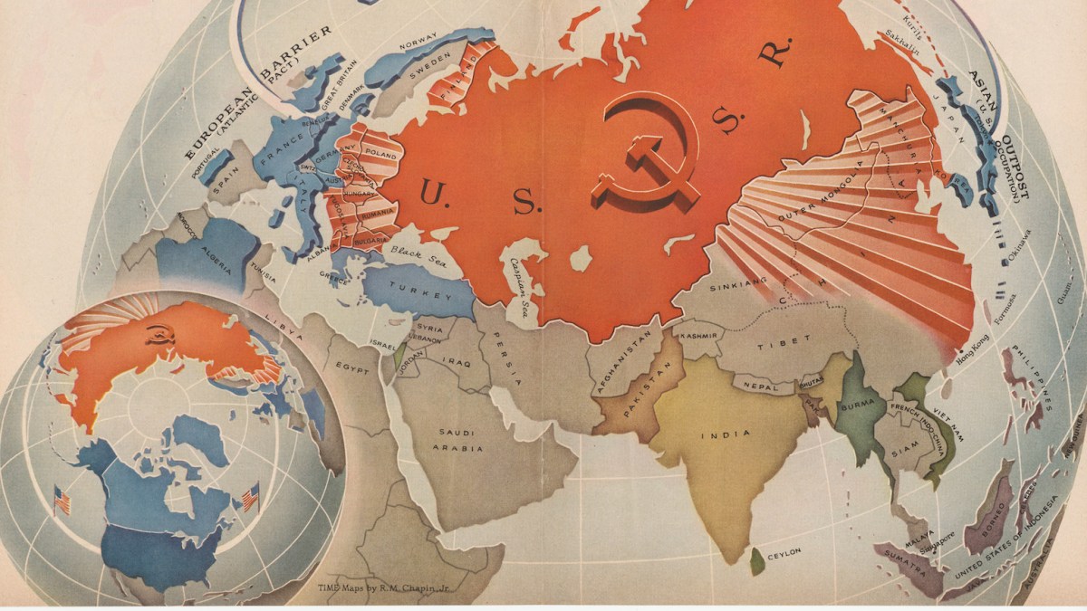 a map of the world with a red star in the middle.