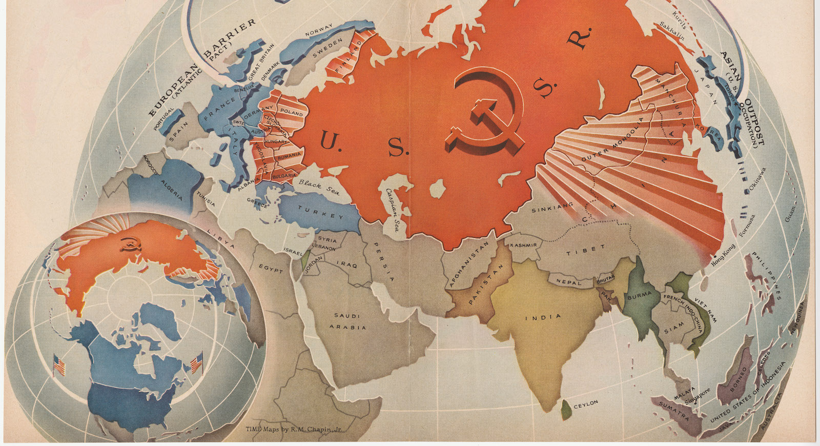 a map of the world with a red star in the middle.