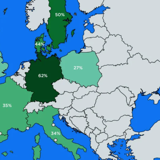 a map showing the percentage of men in europe who pee sitting down
