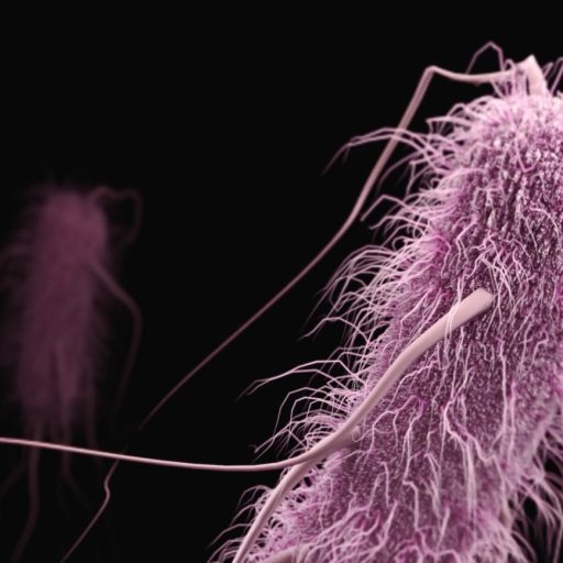 a close up of a bacteria with very long stems.