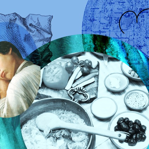 a collage of a woman sleeping on a pillow next to a bowl of food.