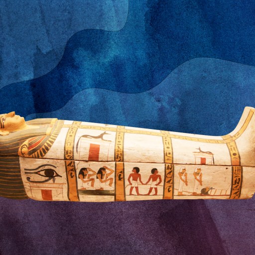 a painting of an egyptian vase with egyptian symbols on it.