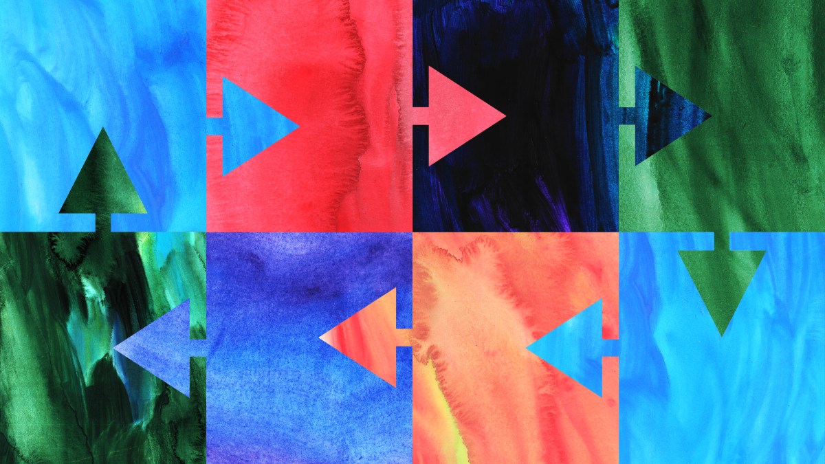 a painting of different colors with arrows painted on it.