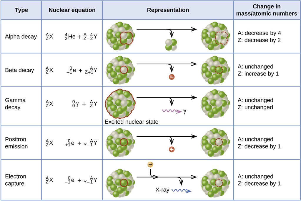 5 types of radioactive decay