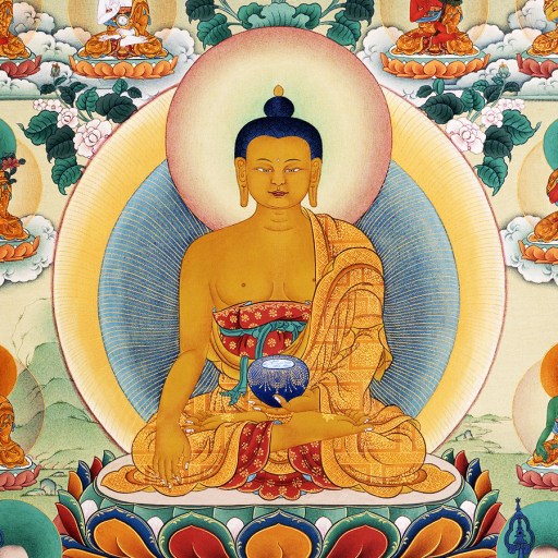 a painting of a buddha surrounded by other buddhas.