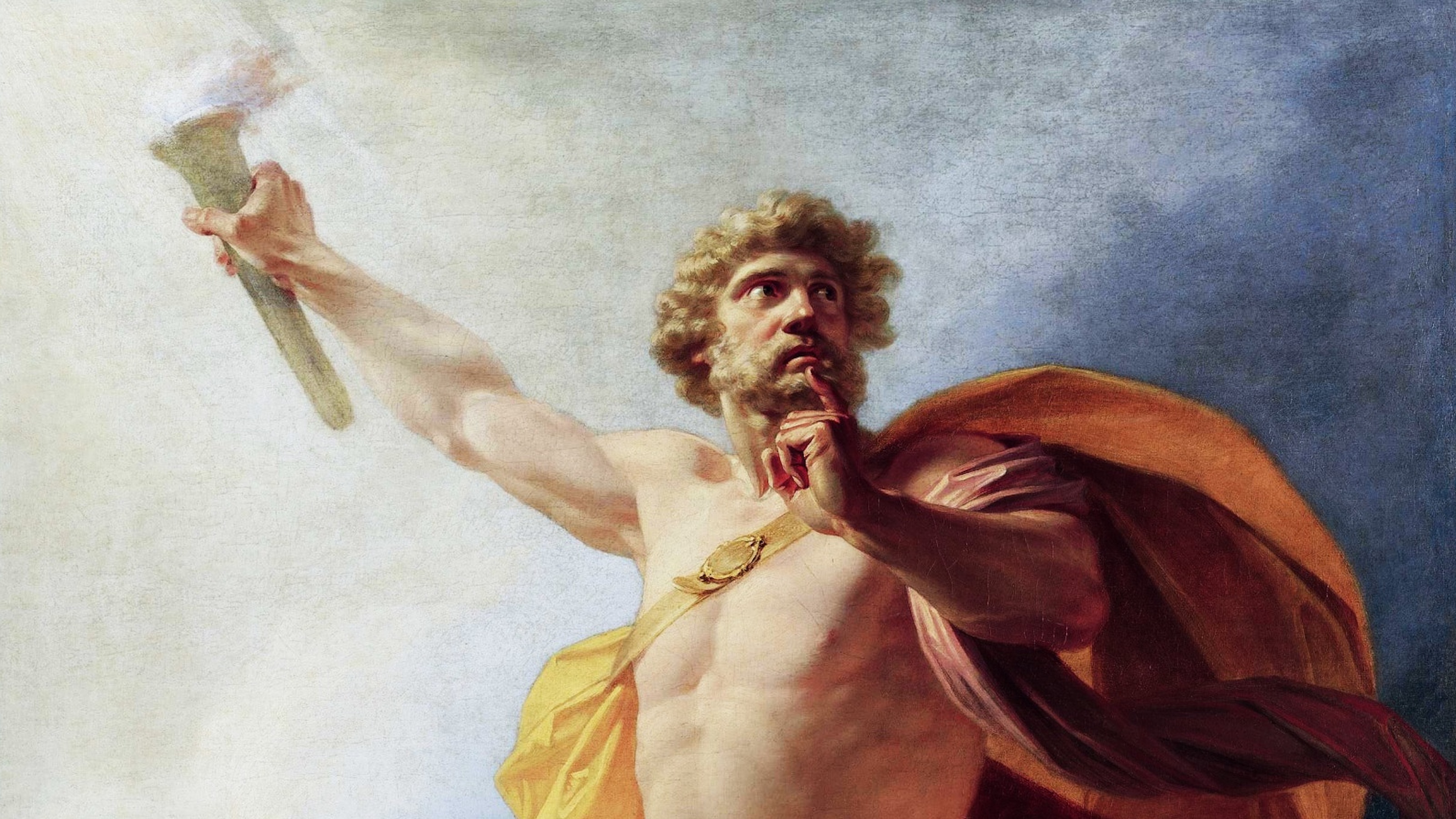 a painting of a man with a hammer in his hand.