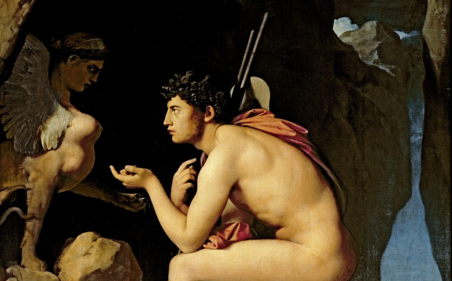 a painting of a naked man holding a sword.