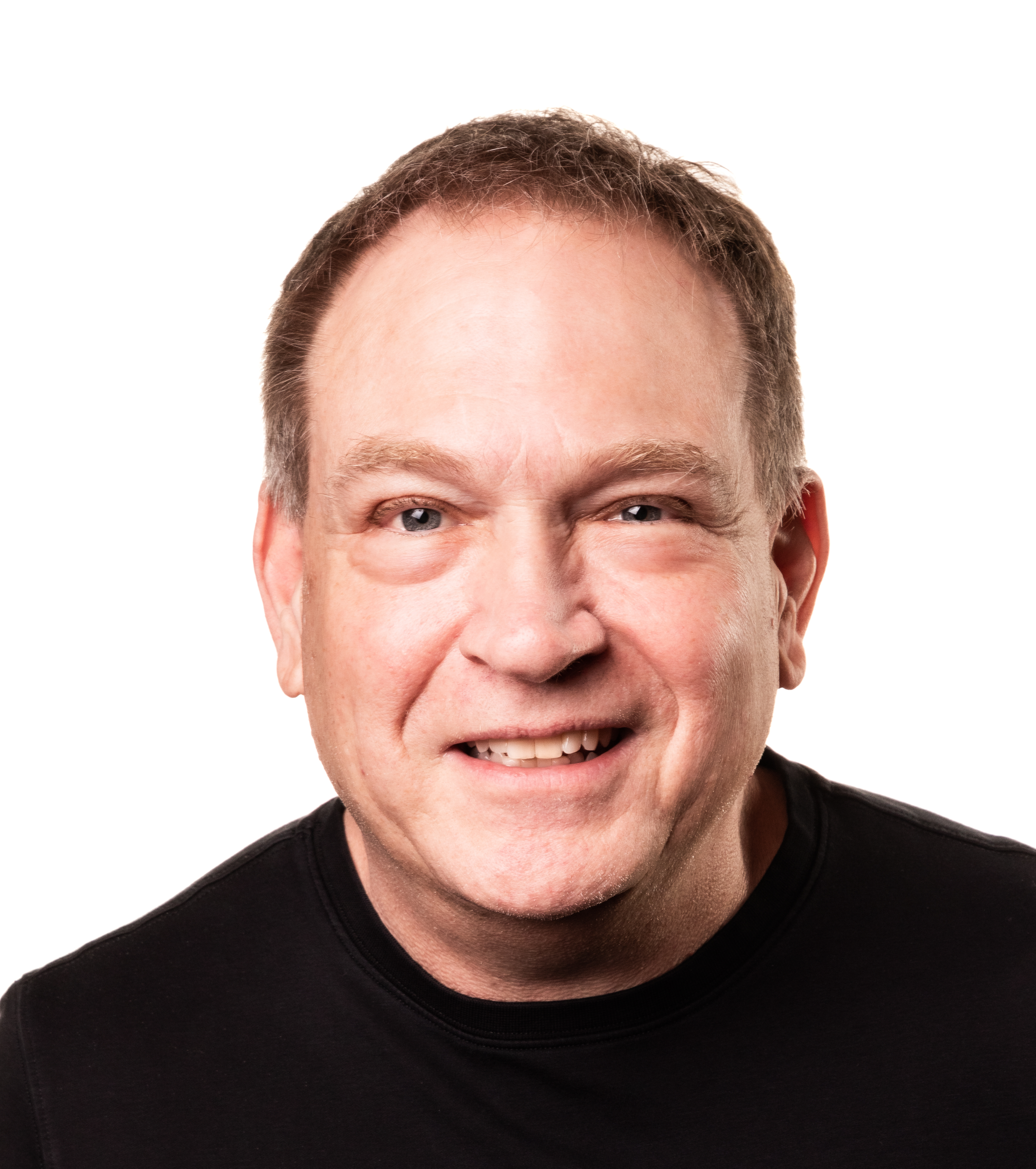 a close up of a person wearing a black shirt.