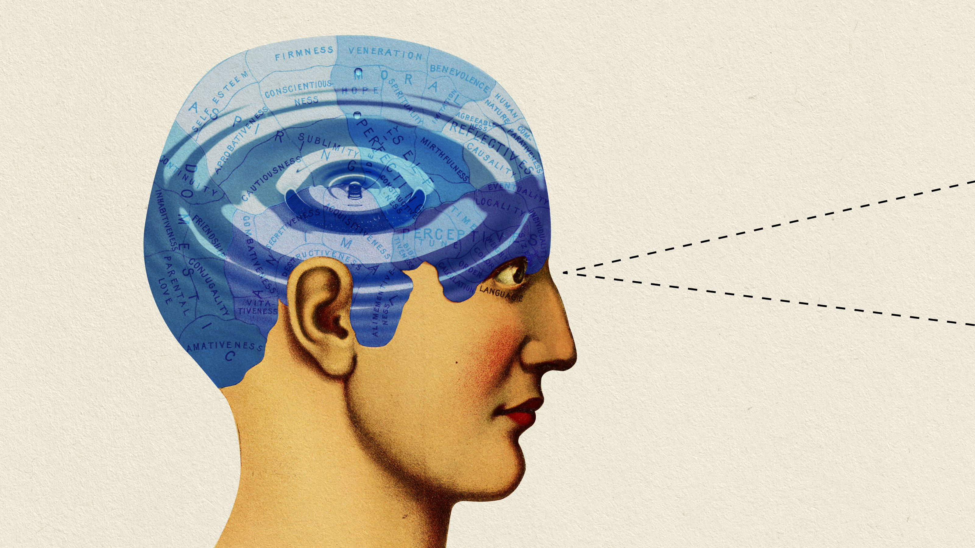 a drawing of a man's head with an eye inside of it.