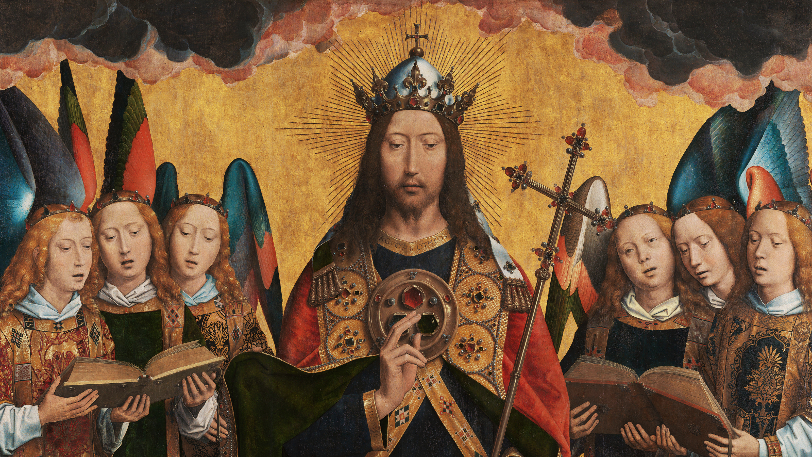 A depiction of Jesus surrounded by angels, affirming the existence of God.