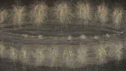 A vintage illustration shows two rows of glowing, human-like figures with radiating lines, set against a dark, textured background.