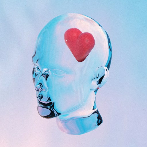 A man's head symbolizing consciousness with a red heart on it.