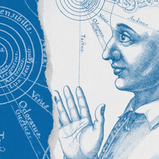 A phenomenological representation of a man's head with an intricate diagram.