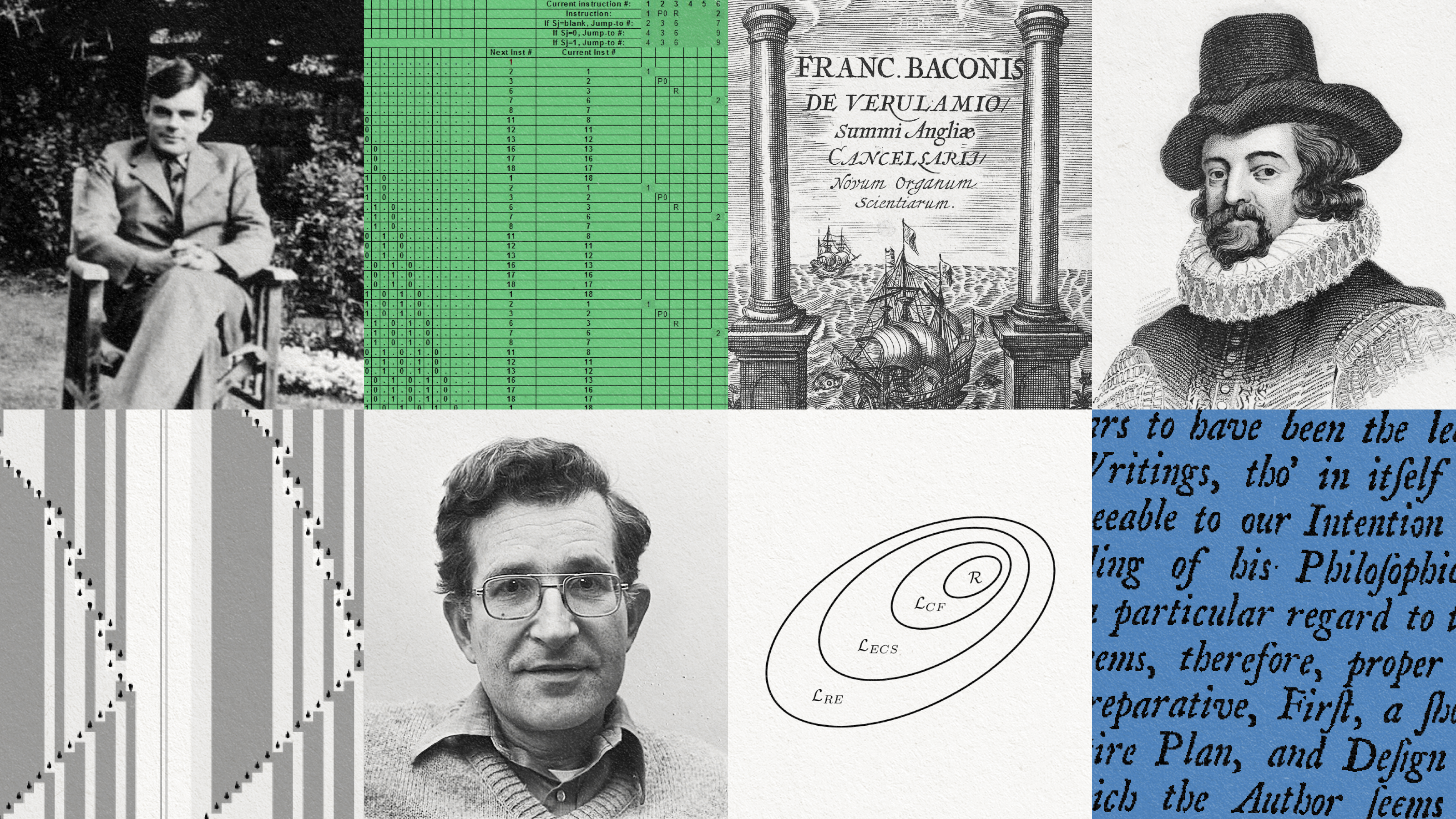 A juxtaposition of photos featuring individuals reflecting the philosophy of science through a book.